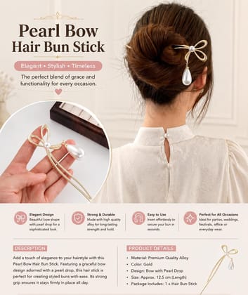 Elegant Bow Pearl Hair Bun Stick for Women Elegant Bow Pearl Hair Bun Stick for Women