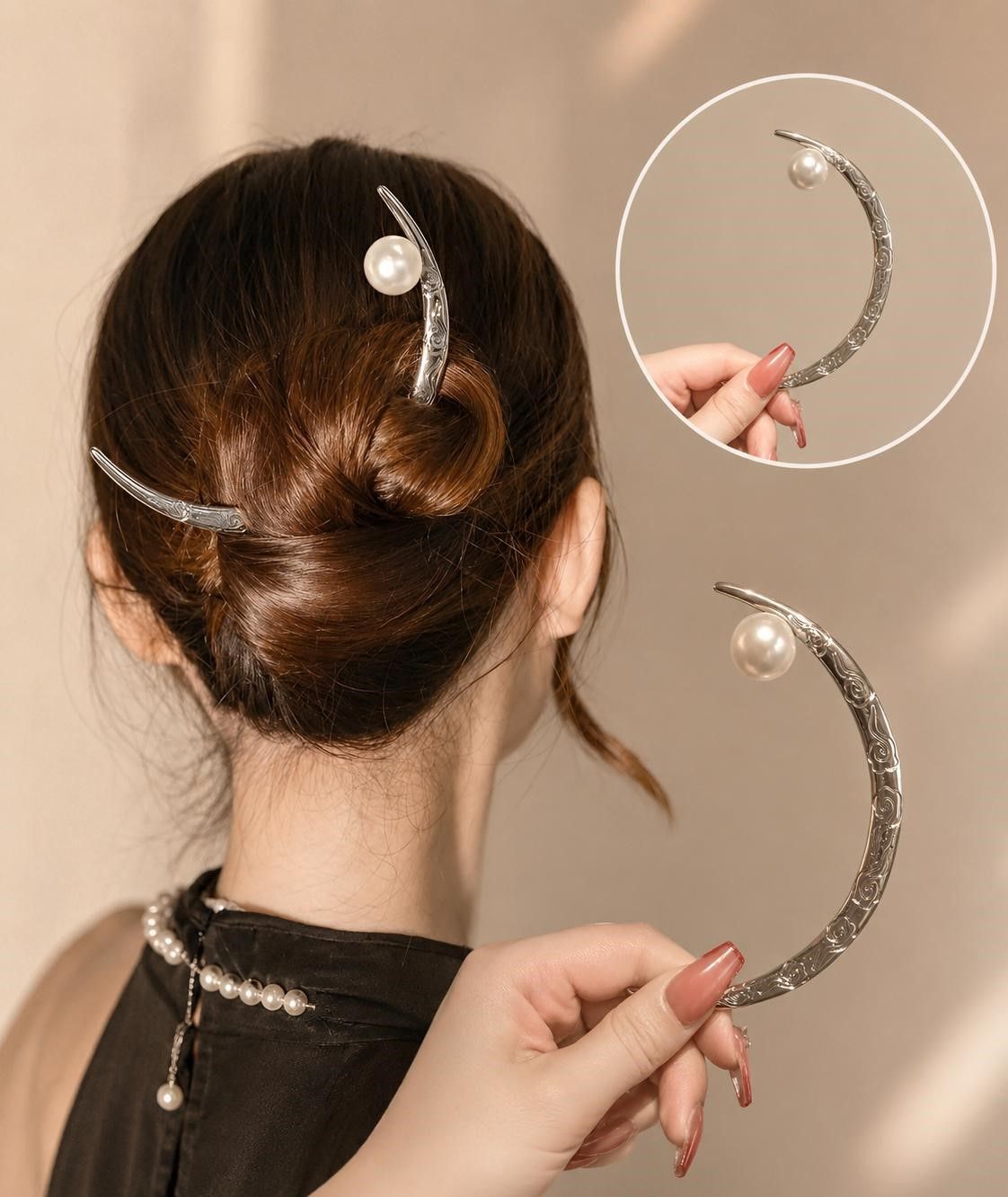 Moon Shape Metal Hair Juda Bun Stick