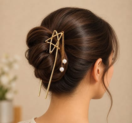  Gold Plated Geometric Pearl Tassel Juda Stick 