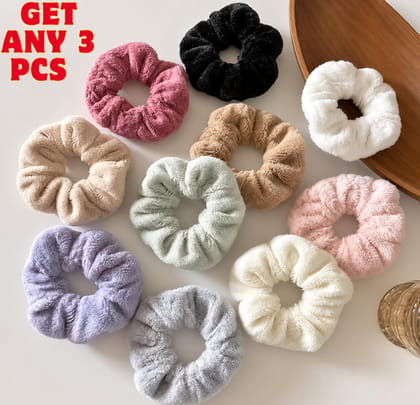 Set of 3 Soft Plush Velvet Hair Scrunchies 