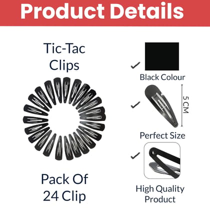 Tic Tac Hair Clips for Girls (Pack of 24pcs)