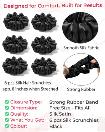 Silk Satin Scrunchies For Women & Girls Pack of 6